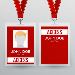 Press Pass Id Card Vector. Plastic Badge Template To Business Conference. Realistic Mock Up Illustration.