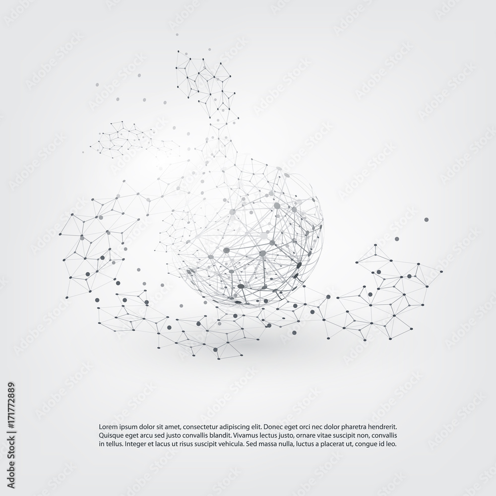 Poster transparent geometric mesh and globe - modern style cloud computing and telecommunications concept d