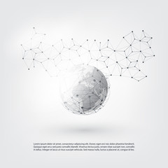 Transparent Geometric Mesh and Earth Globe - Vector Illustration of Modern Style Cloud Computing and Telecommunications Concept with Network Connections Design