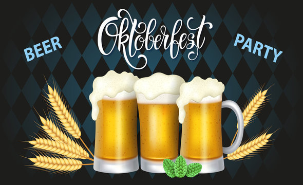 Oktoberfest lettering, a glass of beer. Autumn holidays. Vector illustration EPS10.
