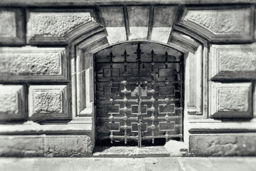 Fototapeta premium Gated open door way within a stone building