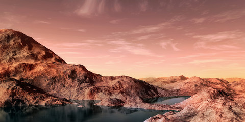 Fototapeta na wymiar Extremely detailed and realistic high resolution 3d illustration of water on a Mars like planet.