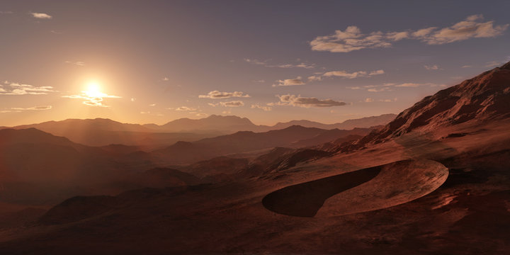 Extremely detailed and realistic high resolution 3d illustration of an environment on an earth like exoplanet.