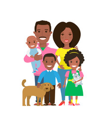 happy african american family with dog on white background