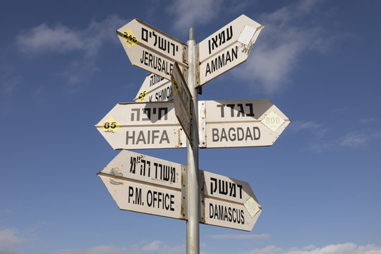 Sign Post At Golan Heights In Israel