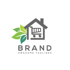 green house shopping finance logo, Real estate vector logo, Home with shopping trolley and leaf symbol, realty building logo