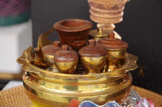 Set of traditional 'Tepak Sireh'. Tepak Sireh is a Malay Malaysia tradition symbol send by male family to female family during engagement and marriage day.