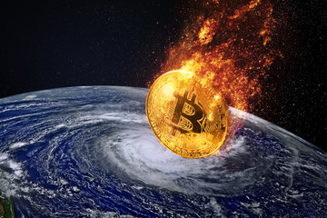 bitcoin coin entering the Earth atmosphere bitcoin price drop concept ( Elements of this image...