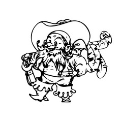 Cheerful pirate, with a sword. Silhouette drawing, Cartoon on a white background.