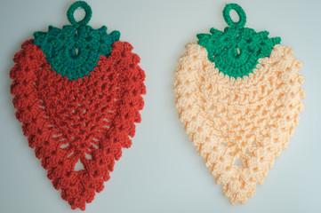 Handmade knitting wool blanket isolated on white background