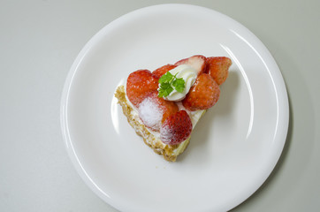 Strawberry Cheese Pie on White Dish