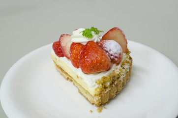 Strawberry Cheese Pie on White Dish