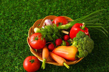 salad from fresh vegetables in a plate on a table, selective focus
