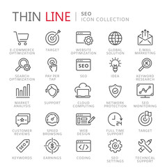 Collection of seo thin line icons.