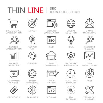Collection Of Seo Thin Line Icons.