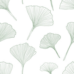 Hand drawn vector ginkgo leaves seamless pattern isolated on white background. Good for fabric, wallpaper or package.