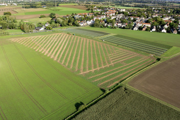 Luftaufnahme - Reifenspuren im Acker - Feld