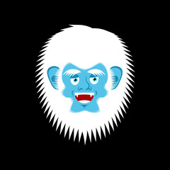 Yeti cheerful emoji. Bigfoot happy face. Abominable snowman merry avatar. Vector illustration