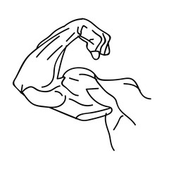 Obraz premium Strong power, muscle arms vector icon. Muscular hand symbol for fitness club emblem, illustration of strength human hand 