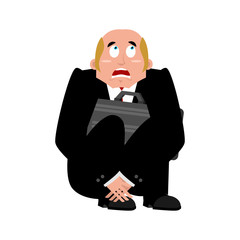 Businessman scared isolated. frightened business man. Boss fear. Vector illustration