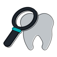 magnfiying glass on molar dental care icon image vector illustration design 
