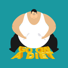 Fat guy go on a diet. Glutton Thick man. fatso vector illustratio