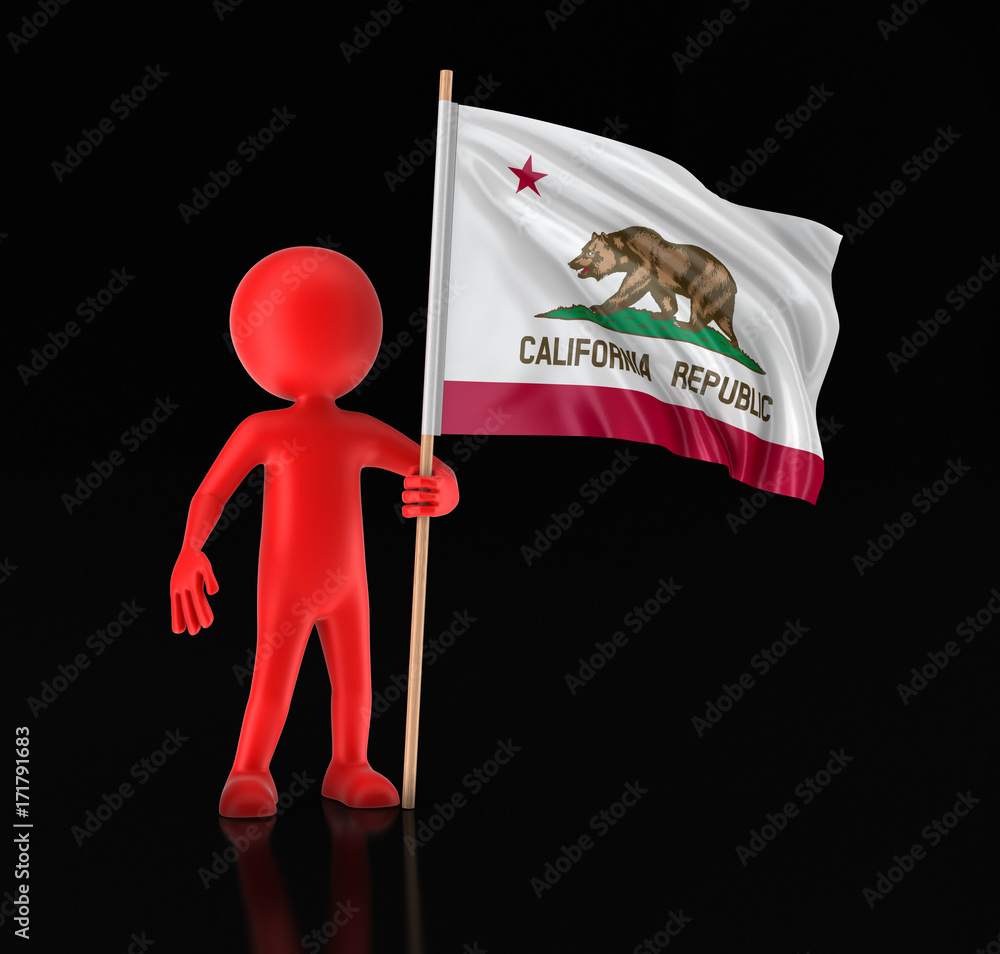 Poster man and flag of the us state of california. image with clipping path