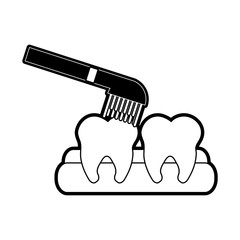 toothbrush brushing molars dental care icon image vector illustration design  black and white