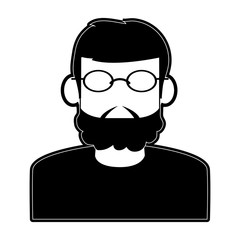 bearded man wearing glasses avatar icon image vector illustration design  black and white