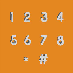 Vector 3D numbers and symbols. Three-dimensional numbers and finance signs, illustration of order numbers figure.
