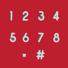Vector 3D numbers and symbols. Three-dimensional numbers and finance signs, illustration of order numbers figure.
