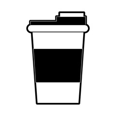 coffee beverage in disposable cup icon image vector illustration design  black and white