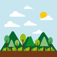 Fototapeta premium forest landscape natural mountain tree cloud sun vector illustration