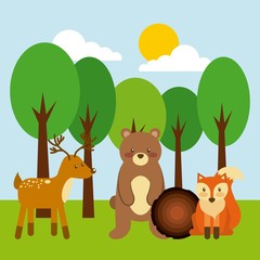 Obraz na płótnie Canvas forest and animals wildlife natural vector illustration