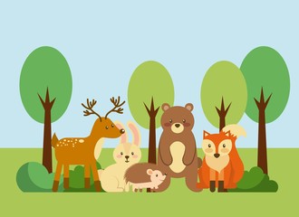 Obraz na płótnie Canvas forest and animals wildlife natural vector illustration