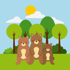 forest and animals bear wildlife natural vector illustration