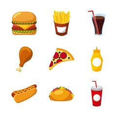 fast food set of icons menu unhealthy restaurant vector illustration