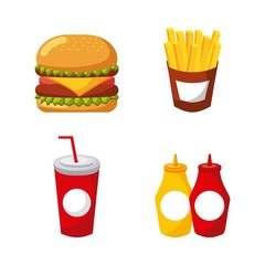 fast food set of icons menu unhealthy restaurant vector illustration