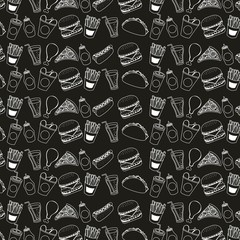 fast food menu delicious fresh seamless pattern dark background vector illustration