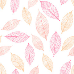 Seamless pattern with skeleton leaves. Autumn background. Vector illustration