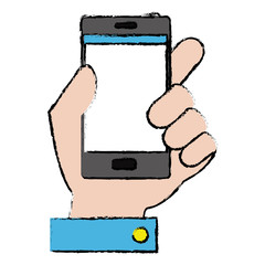 hand human with smartphone device isolated icon