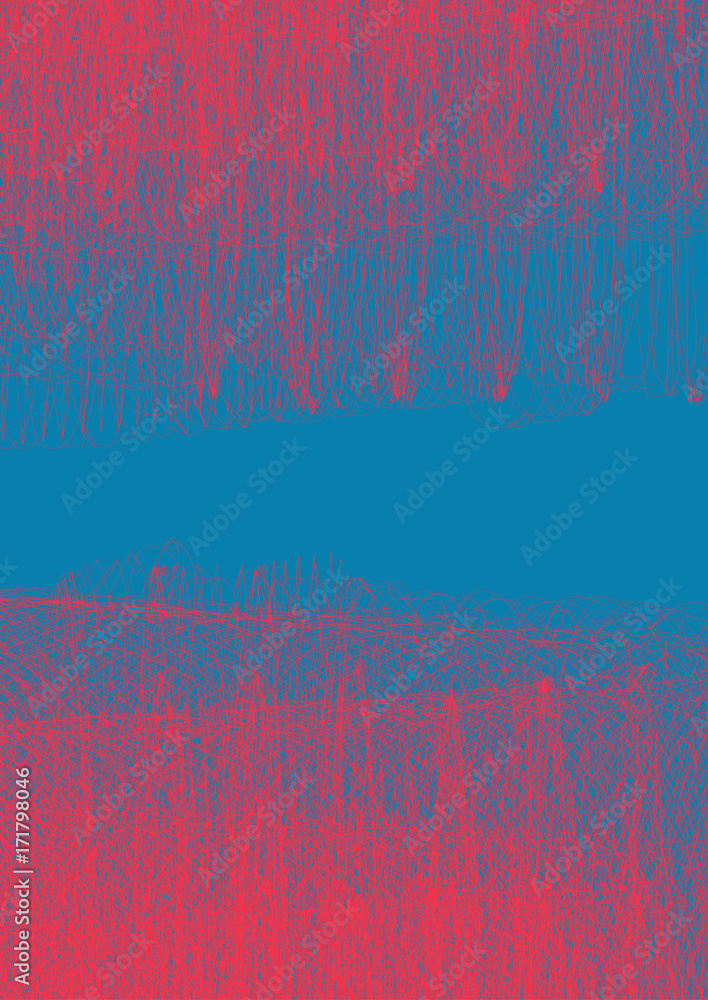 Fototapete Abstract pattern with red thin lines on cerulean background. Vector graphics