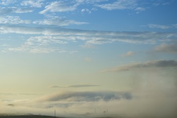 Misty morning sunrise on the road. Slovakia