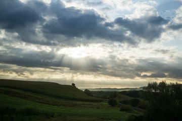 Sunrise and sunset over the hills and town. Slovakia