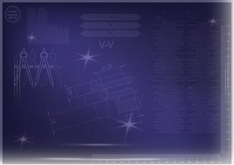 Machine-building drawings on a blue background