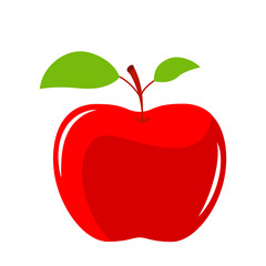 Apple. Red apple. Red apple with leaf. Vector illustration