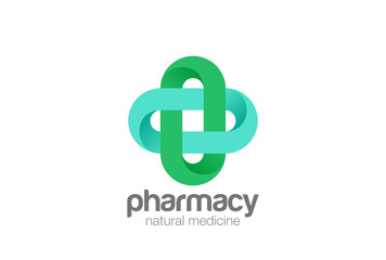 Cross Pharmacy Logo vector. Natural Organic Medicine Clinic icon