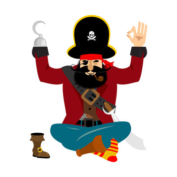 Pirate yoga. filibuster yogi. buccaneer relaxation and cognition. Vector illustration