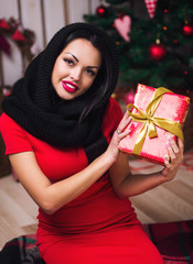 Woman with christmas box gift