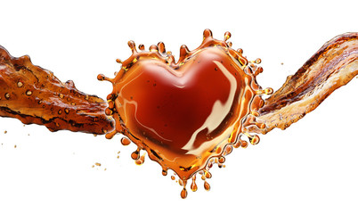 Obraz na płótnie Canvas Heart from cola splash with bubbles isolated on white